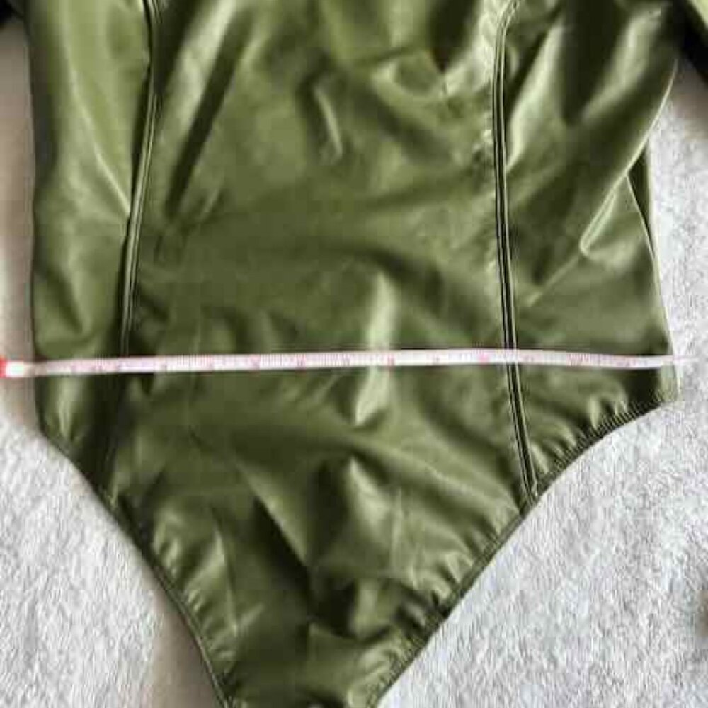 Adidas Ivy Park Olive Green Faux Leather Leotard Bodysuit - Women's Large - Picture 8 of 13